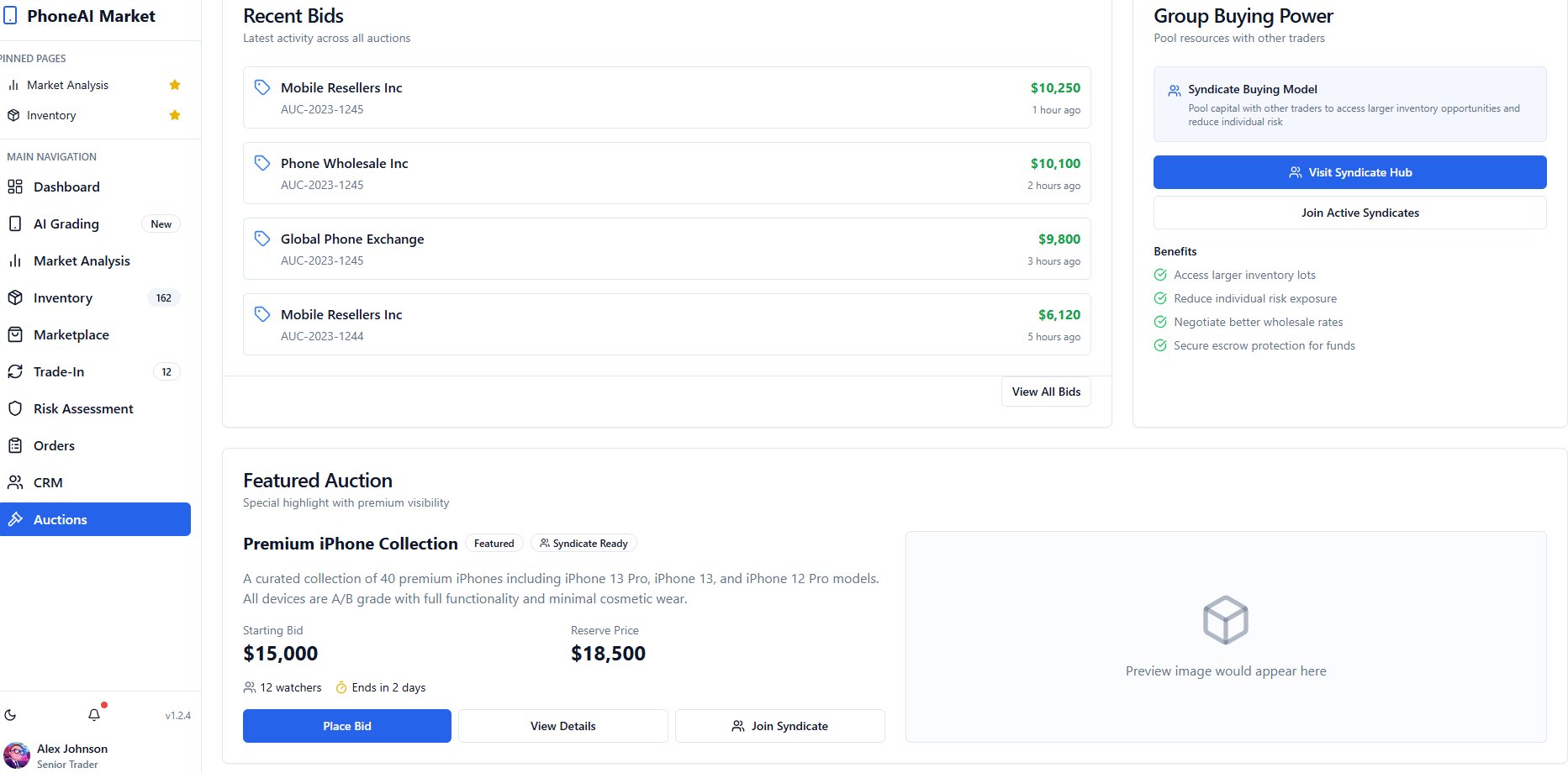Liquidation Tender dashboard — live auction execution